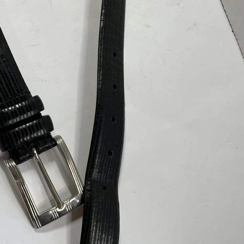 Tulliani Black Italian Saddle Leather Lizard Embossed Black Belt Sz 44 B… - Picture 8 of 9